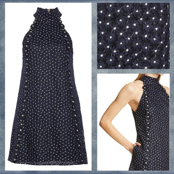 NWT Ted Baker Navy Luxe Embroidered Halter Dress - Picture 3 of 15